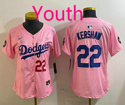 Youth Nike Los Angeles Dodgers #22 Clayton Kershaw Pink 2025 Tokyo Series Jersey