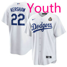 Youth Nike Los Angeles Dodgers #22 Clayton Kershaw White 2024 World Series Baseball Jersey