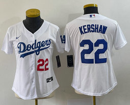 Youth Nike Los Angeles Dodgers #22 Clayton Kershaw White Red 22 in front Authentic Stitched MLB Jersey