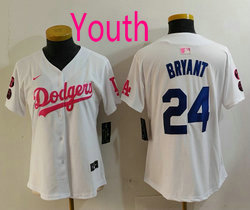Youth Nike Los Angeles Dodgers #24 Kobe bryant White Pink Joint Authentic Stitched MLB Jersey