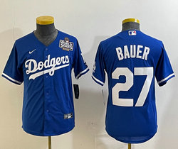 Youth Nike Los Angeles Dodgers #27 Trevor Bauer Blue 2024 World Series Authentic Stitched MLB Jersey