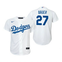 Youth Nike Los Angeles Dodgers #27 Trevor Bauer White Game Authentic Stitched MLB Jersey