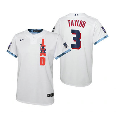 Youth Nike Los Angeles Dodgers #3 Chris Taylor 2021 All star White Game Authentic Stitched MLB Jersey