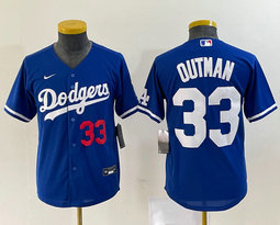 Youth Nike Los Angeles Dodgers #33 James Outman Blue red 33 in front Authentic Stitched MLB Jersey