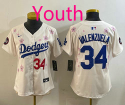 Youth Nike Los Angeles Dodgers #34 Fernando Valenzuela Cream 2025 Tokyo Series Jersey