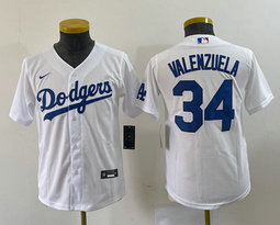 Youth Nike Los Angeles Dodgers #34 Fernando Valenzuela White Authentic Stitched MLB Jersey