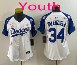 Youth Nike Los Angeles Dodgers #34 Fernando Valenzuela White Blue arm 2025 Tokyo Series Jersey