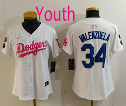 Youth Nike Los Angeles Dodgers #34 Fernando Valenzuela White Pink Joint Authentic Stitched MLB Jersey
