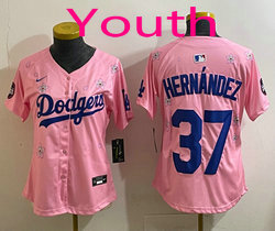 Youth Nike Los Angeles Dodgers #37 Enrique Hernandez Pink 2025 Tokyo Series Stitched MLB Jersey