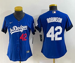 Youth Nike Los Angeles Dodgers #42 Jackie Robinson Blue City 42 in front MLB Jersey
