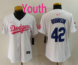 Youth Nike Los Angeles Dodgers #42 Jackie Robinson White Pink Joint Authentic Stitched MLB Jersey