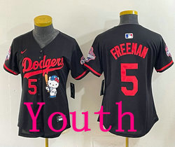 Youth Nike Los Angeles Dodgers #5 Freddie Freeman Black Hello Kitty Night Jersey