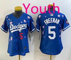 Youth Nike Los Angeles Dodgers #5 Freddie Freeman Blue 2025 Tokyo Series Stitched MLB Jersey