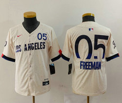 Youth Nike Los Angeles Dodgers #5 Freddie Freeman Cream 2024 City 5 Front The number is above the name Jersey