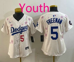 Youth Nike Los Angeles Dodgers #5 Freddie Freeman Cream 2025 Tokyo Series Jersey