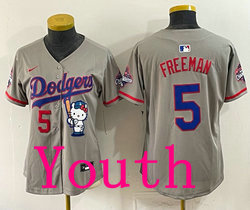 Youth Nike Los Angeles Dodgers #5 Freddie Freeman Gray Hello Kitty Jersey