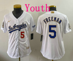 Youth Nike Los Angeles Dodgers #5 Freddie Freeman White 2026 Gold Collection 9x & B2B Jersey