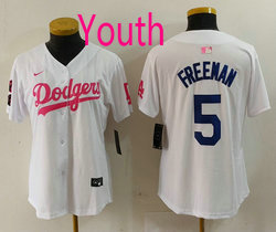 Youth Nike Los Angeles Dodgers #5 Freddie Freeman White Pink Joint Authentic Stitched MLB Jersey