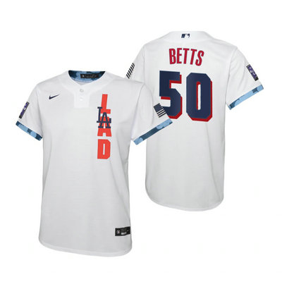 Youth Nike Los Angeles Dodgers #50 Mookie Betts 2021 All star White Game Authentic Stitched MLB Jersey