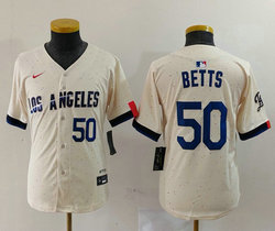 Youth Nike Los Angeles Dodgers #50 Mookie Betts 50 front Authentic Stitched MLB Jersey