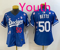 Youth Nike Los Angeles Dodgers #50 Mookie Betts Blue 2025 Tokyo Series Stitched MLB Jersey