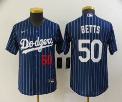 Youth Nike Los Angeles Dodgers #50 Mookie Betts Blue White stripe Authentic Stitched MLB jersey