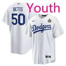 Youth Nike Los Angeles Dodgers #50 Mookie Betts White 2024 World Series Baseball Jersey