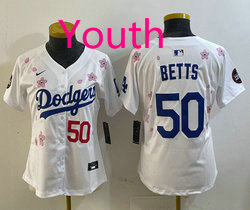 Youth Nike Los Angeles Dodgers #50 Mookie Betts White 2025 Tokyo Series Stitched MLB Jersey