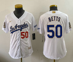 Youth Nike Los Angeles Dodgers #50 Mookie Betts White 2026 Gold Collection 9x & B2B Jersey