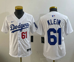 Youth Nike Los Angeles Dodgers #61 Will Klein White 61 front Blue MLB Jersey