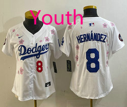 Youth Nike Los Angeles Dodgers #8 Enrique Hernández White 2025 Tokyo Series Stitched MLB Jersey