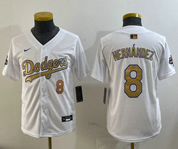 Youth Nike Los Angeles Dodgers #8 Enrique Hernández White Gold Name Champions Jersey