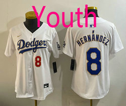 Youth Nike Los Angeles Dodgers #8 Enrique Hernández White Golden Character Stitched MLB Jersey