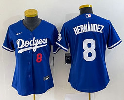 Youth Nike Los Angeles Dodgers #8 Enrique Hernandez Blue Red 8 in front Authentic Stitched MLB Jersey