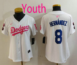 Youth Nike Los Angeles Dodgers #8 Enrique Hernandez White Pink Joint Authentic Stitched MLB Jersey