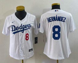 Youth Nike Los Angeles Dodgers #8 Enrique Hernandez White Red 8 in front Stitched Baseball Jersey