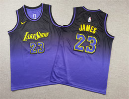 Youth Nike Los Angeles Lakers #23 LeBron James Purple City 2024 Authentic Stitched NBA Jersey