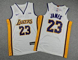 Youth Nike Los Angeles Lakers #23 Lebron James White V-neck NBA jersey
