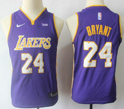 Youth Nike Los Angeles Lakers #24 Kobe Bryant Purple Game With Advertising 17-18 Authentic Stitched NBA Jersey