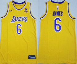 Youth Nike Los Angeles Lakers #6 Lebron James Gold Authentic Stitched NBA Jersey