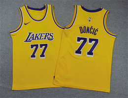 Youth Nike Los Angeles Lakers #77 Luka Doncic Yellow Basketball Jersey