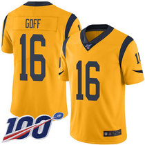 Youth Nike Los Angeles Rams #16 Jared Goff With NFL 100th Season Patch Gold Rush Authentic Stitched NFL Jersey