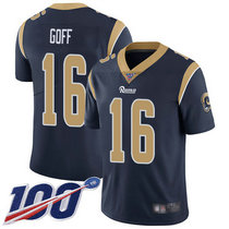 Youth Nike Los Angeles Rams #16 Jared Goff With NFL 100th Season Patch Navy Blue Vapor Untouchable Authentic Stitched NFL Jersey