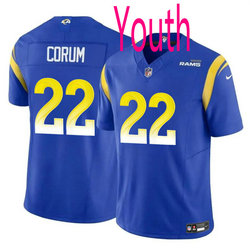 Youth Nike Los Angeles Rams #22 Blake Corum Blue 2024 Draft F.U.S.E Football Jersey