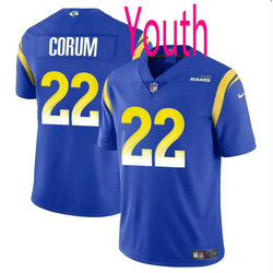 Youth Nike Los Angeles Rams #22 Blake Corum Blue 2024 Draft Vapor Untouchable Football Jersey