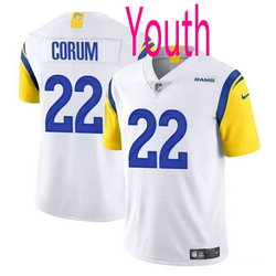 Youth Nike Los Angeles Rams #22 Blake Corum White 2024 Draft Vapor Untouchable Football Jersey