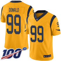 Youth Nike Los Angeles Rams #99 Aaron Donald With NFL 100th Season Patch Gold Rush Authentic Stitched NFL Jersey