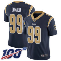 Youth Nike Los Angeles Rams #99 Aaron Donald With NFL 100th Season Patch Navy Blue Vapor Untouchable Authentic Stitched NFL Jersey