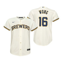 Youth Nike Milwaukee Brewers #16 Kolten Wong Cream Game Authentic Stitched MLB Jersey
