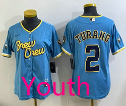 Youth Nike Milwaukee Brewers #2 Brice Turang Blue City Authentic Stitched MLB Jersey